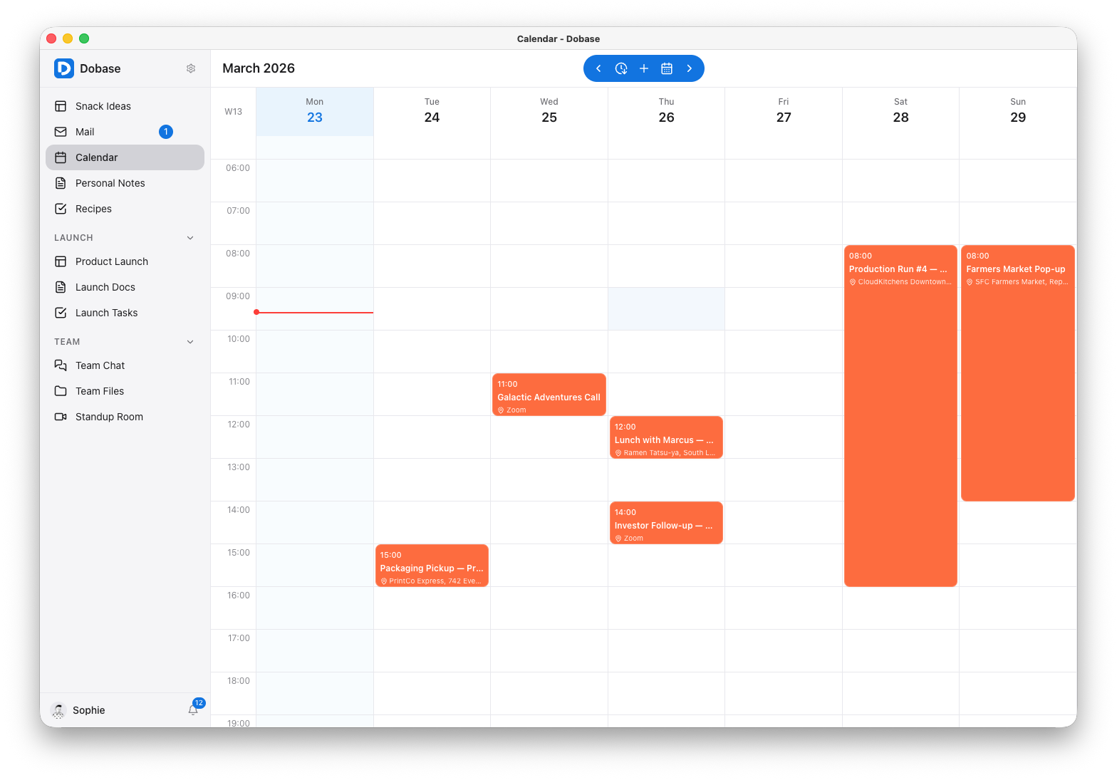 Weekly calendar view with events