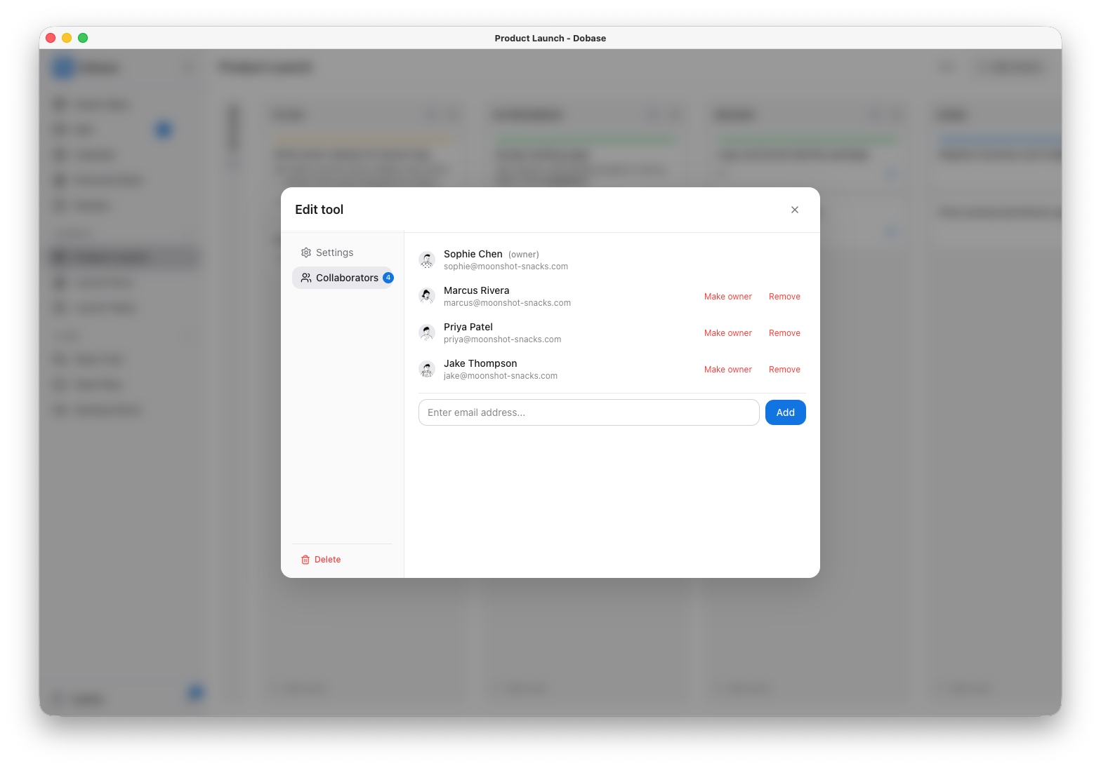 Invite collaborators to share tools