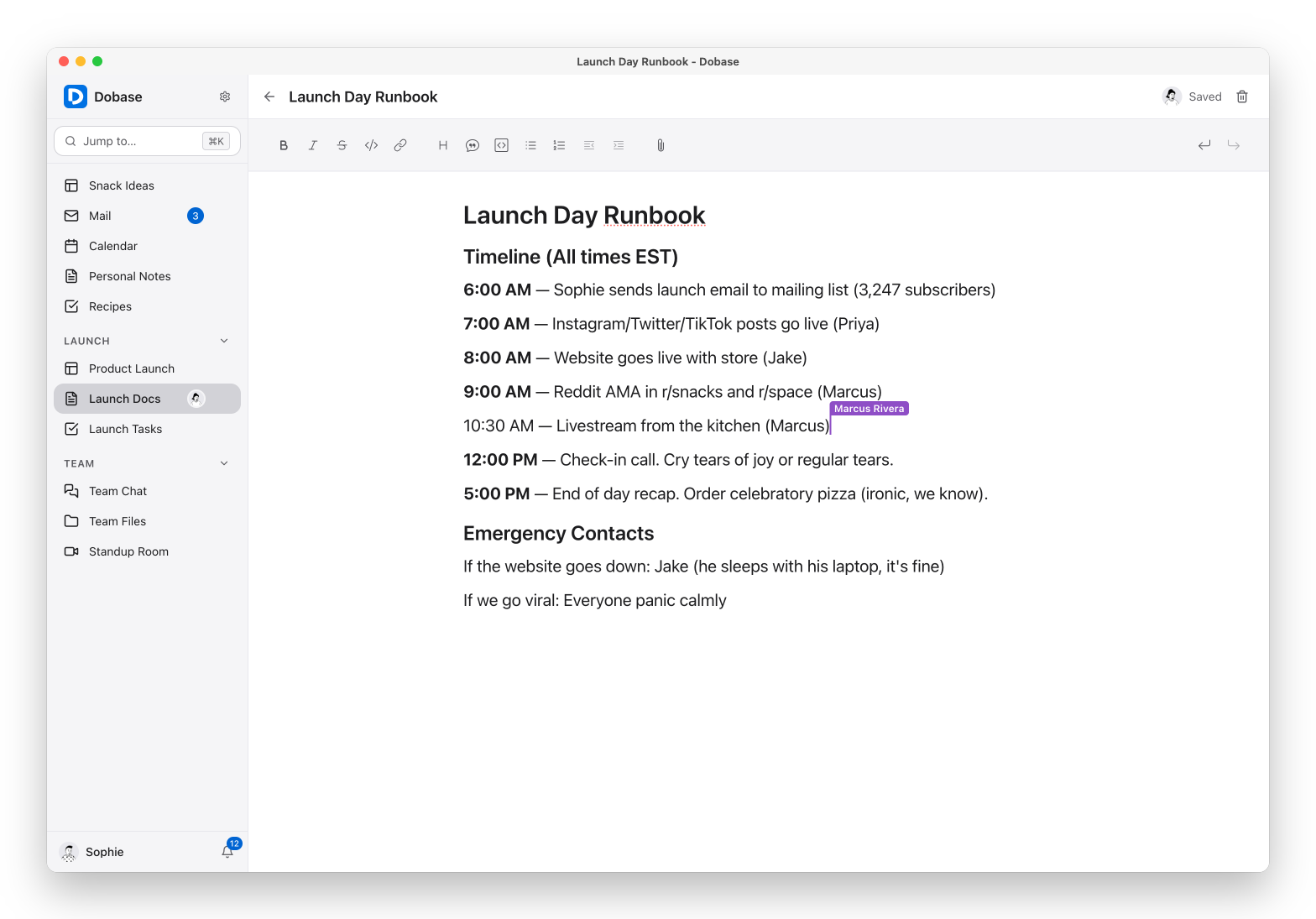 A document two people are writing at once, with the other person's cursor and name