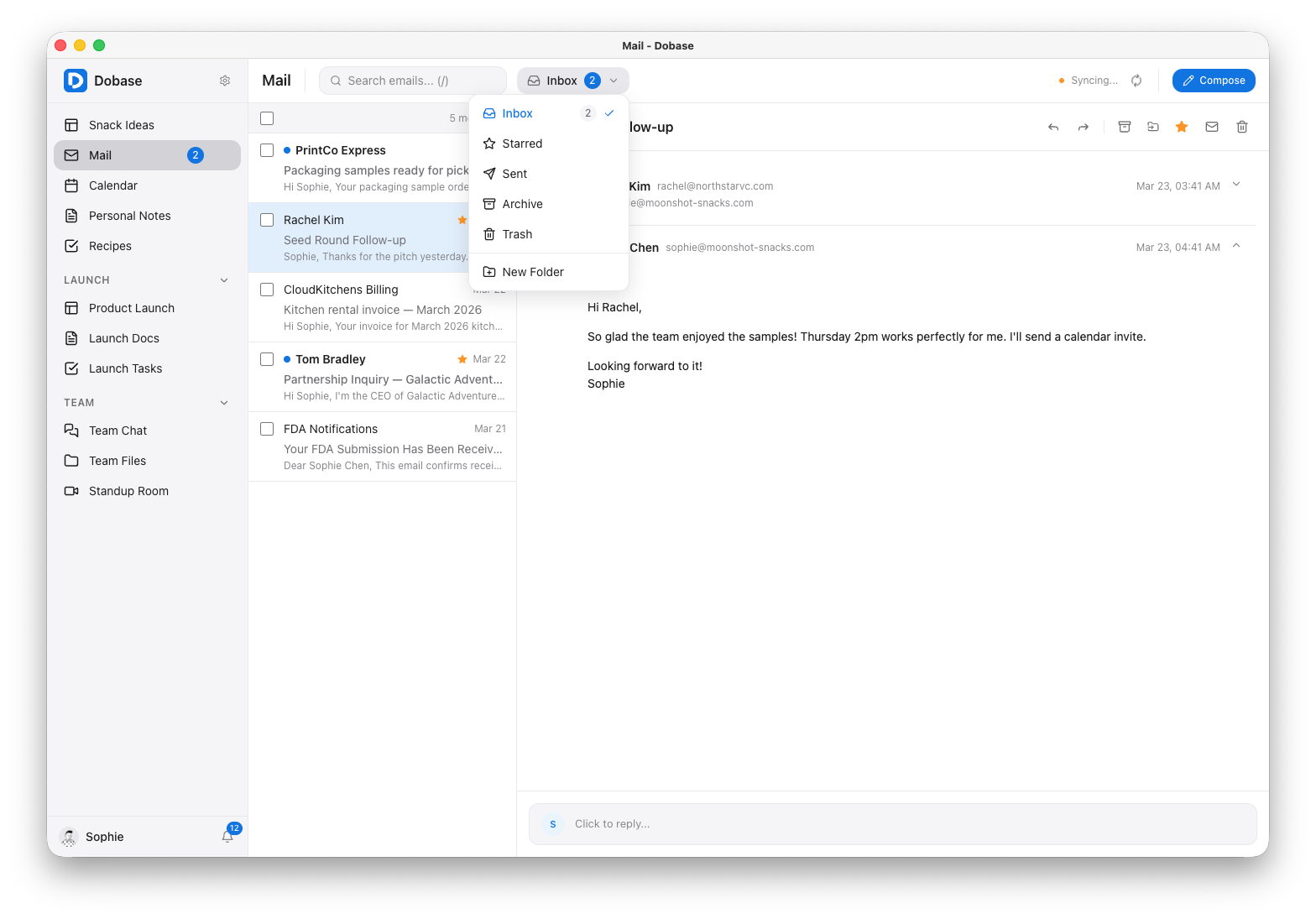 Mail folders and organization