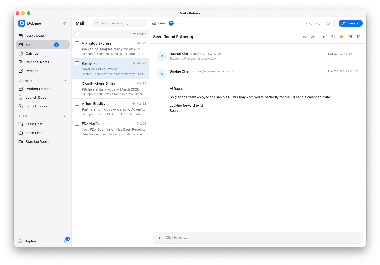 Email client with threaded conversations