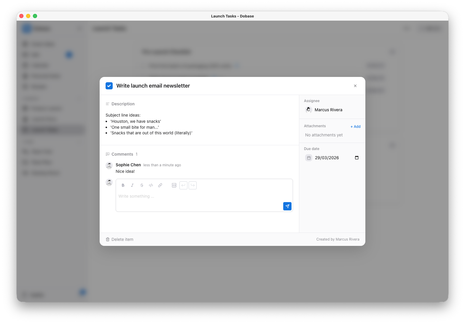 Todo item with comments and attachments